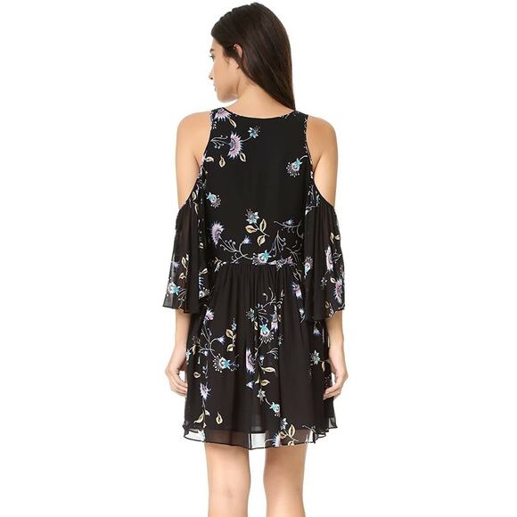 REBECCA MINKOFF Robbie Shift Dress Tropical Vine Black Cold Shoulder Medium NWT - Picture 4 of 4